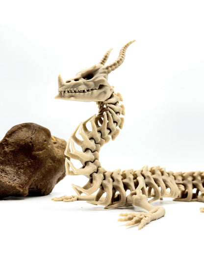 3D printed articulate posable skeleton dragon fidget, sensory toy.