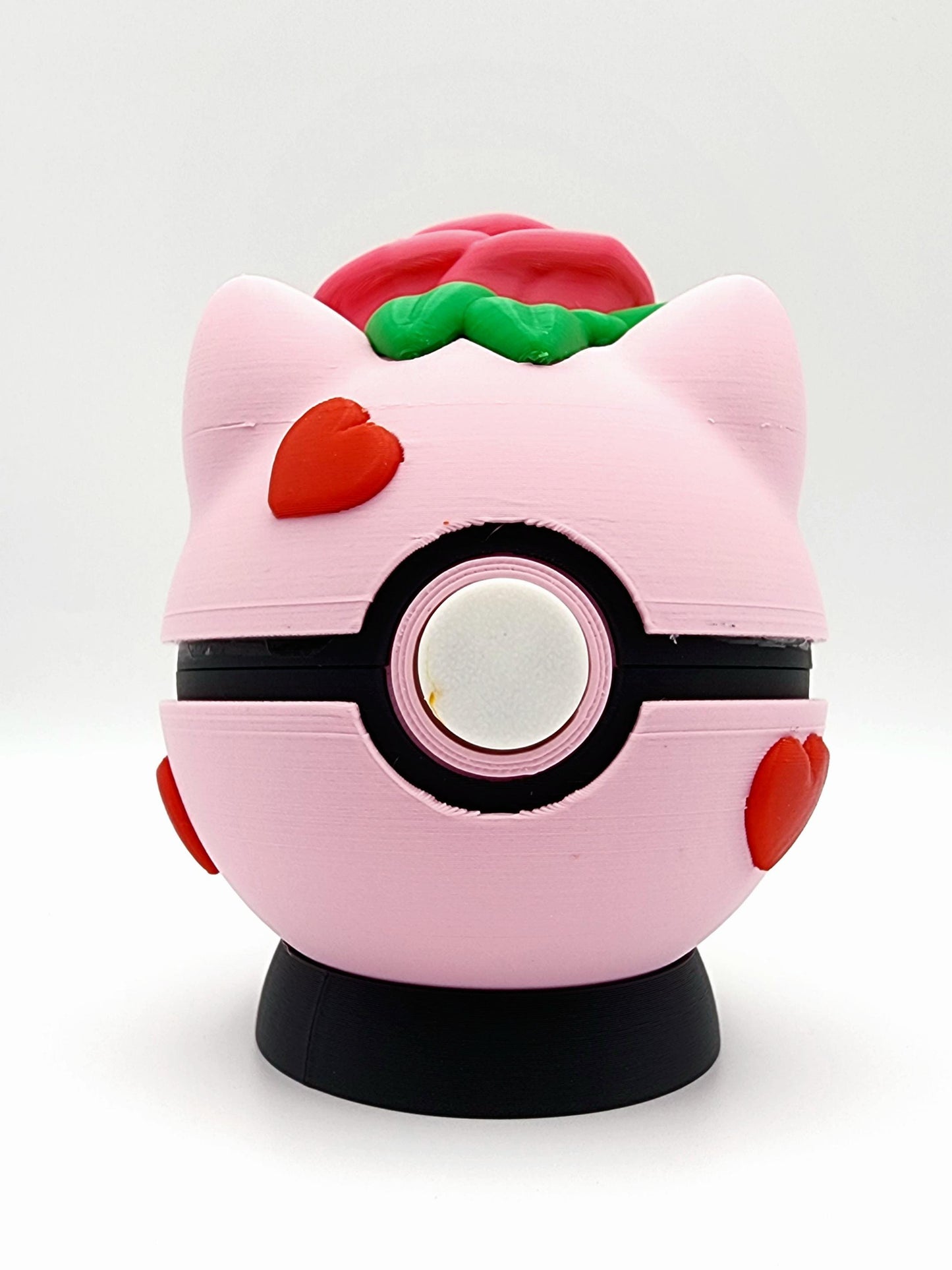 3D printed Rose Balbasaur Pokeball, Desktop Decoration, Container.