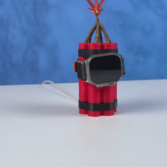 3D printed Dynamite Apple Watch charger stand.